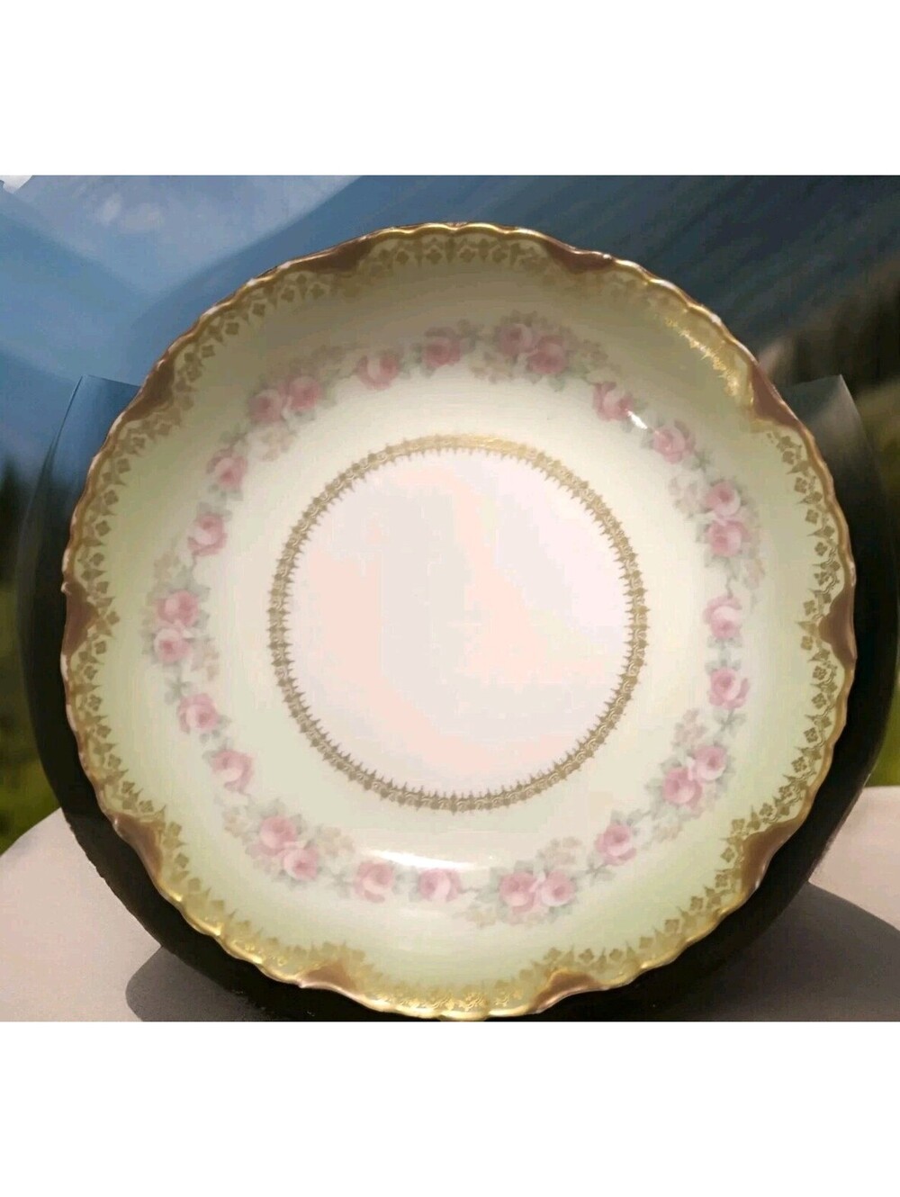 France Antique 1896-1900 Bawo & Dotter LIMOGES Serving Bowl Rose Motif 10x2.5"